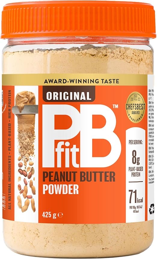 Порошок арахисовой пасты PBfit - на 87% меньше жира, высокое содержание белка, без глютена, натуральная ореховая паста - порошкообразная арахисовая паста из настоящего жареного прессованного арахиса - 425 г
