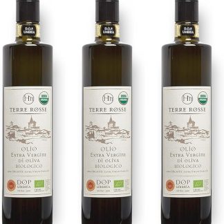 Terre Rosse - Итальянское органическое оливковое масло первого холодного отжима, выращенное в монокультуре Морайоло - Сертификаты DOP Umbria и Kosher/P - Урожай оливок 2024 года - Упаковка из 3 бутылок по 750 мл