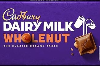 Шоколад Cadbury Whole Dairy Milk – сливочный молочный шоколад с кусочками цельного фундука – восхитительная сладость и насыщенный вкус – цельный фундук, 1 x 180 г