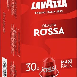 Lavazza, Qualità Rossa, 30 алюминиевых капсул, совместимых с оригинальными кофемашинами Nespresso, с нотами шоколада и сухофруктов, арабика и Trusta, интенсивность 10/13, средняя обжарка, ноль