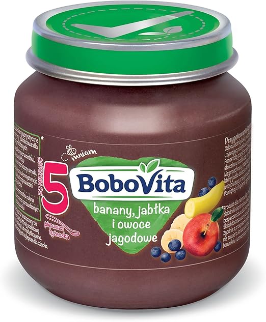 Десерт BoboVita с бананами, яблоками и ягодами, 125 г.
