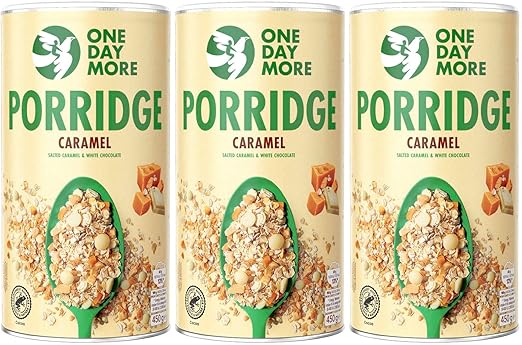 Овсянка OneDayMore со вкусом карамели | 1350 г | Овсяные мюсли для завтрака из 100% натуральных ингредиентов | Здоровые перекусы | Упаковка из 3 штук