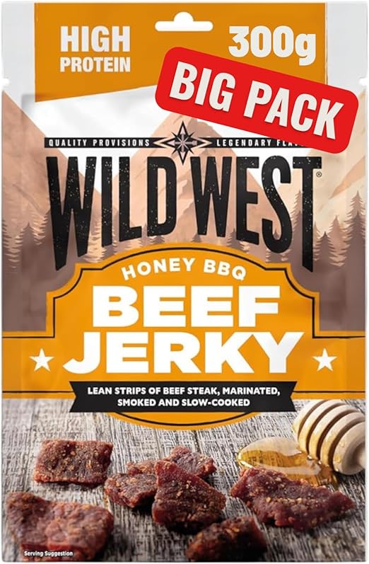 Вяленая говядина в стиле Дикого Запада, высокобелковая вяленая говядина, 300 г, барбекю с медом, вяленая говядина