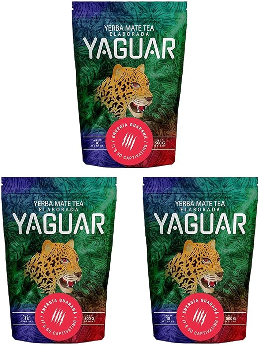 Yaguar Energia Guarana 1,5 кг | Сильно бодрящий йерба мате из Бразилии | Превосходный вкус | Сила натурального кофеина | Чай йерба мате с гуараной 1500 г | Традиционные методы производства