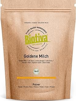 Biotiva Złote mleko Bio 100 g – ajurwedyjska mieszanka przypraw – proszek – kurkuma, imbir, gałka muszkatołowa, cynamon i pieprz – kontrolowane i napełnione w Niemczech