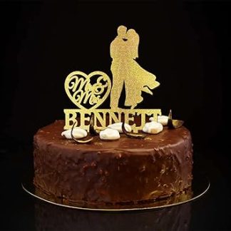 Силуэтная фигурка жениха и невесты для свадебного торта, подарок на помолвку, золотистый блеск.