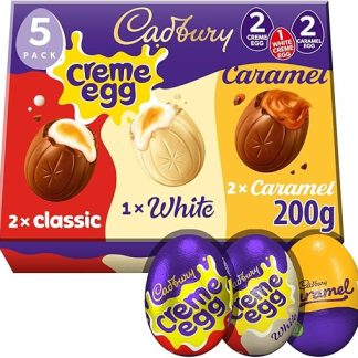 Пасхальный набор Cadbury Crème Egg из 5 штук, содержит 2 яйца Crème Egg, 1 яйцо из белого шоколада и 2 яйца из карамели, 200 г (упаковка из 1 шт.)