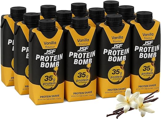 Набор JSF Fueling Champions 12x Protein Shake 350 мл – без добавления сахара, 35 г белка, протеиновый напиток – ванильный – без глютена – питьевой напиток, заменитель пищи