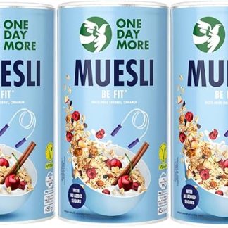Мюсли OneDayMore Fitness с вишней и корицей, богатые клетчаткой, источник цинка и марганца, поддерживают метаболизм, иммунитет и внешний вид, веганский завтрак без соли, 3 упаковки по 450 г овсяных хлопьев, белок