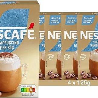 Капучино NESCAFÉ Golden, менее сладкий, растворимый и белый кофе в порошке, растворимые кофейные стики, упаковка из 4 штук (10 x 12,5 г каждый)