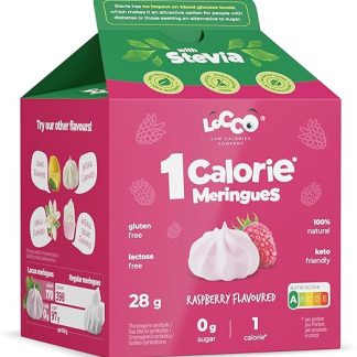Безе LoCCo без сахара, 1 ккал, малина - низкокалорийный перекус со стевией, подходит для кето-диеты, низкоуглеводный, богат белком и клетчаткой, подходит для диабетиков.