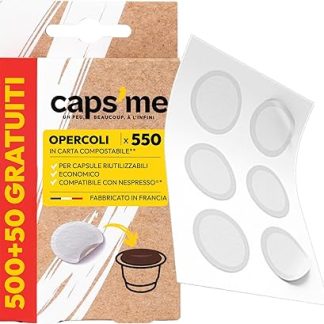 CAPSME - 500+50 компостируемых бумажных крышек для многоразовых капсул, совместимых с Nespresso Original - оптимальный экологичный фильтр для экстракции, произведенный во Франции, простой в использовании.