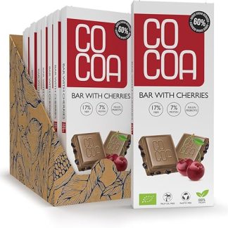 Белый шоколад с какао и вишней, органический, 10 x 40 г (400 г) – на 60% меньше сахара, низкоуглеводный перекус с пребиотиком инулином, шоколад с низким содержанием кокосового сахара, идеально подходит для низкоуглеводной диеты.