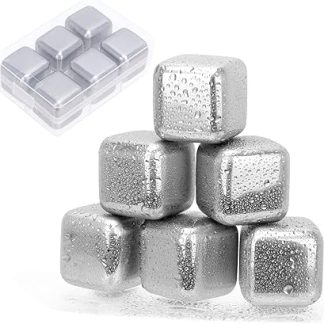 Набор из 6 многоразовых металлических камней для льда из нержавеющей стали для охлажденных напитков, виски, пива, для вечеринок, праздников, свадеб, 27 x 27 мм.