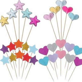30 блестящих шпажек для кексов в форме сердечек, красочные украшения для торта в виде сердечек и звездочек, милые украшения для вечеринки на день рождения, вечеринку в честь рождения ребенка, праздничные принадлежности