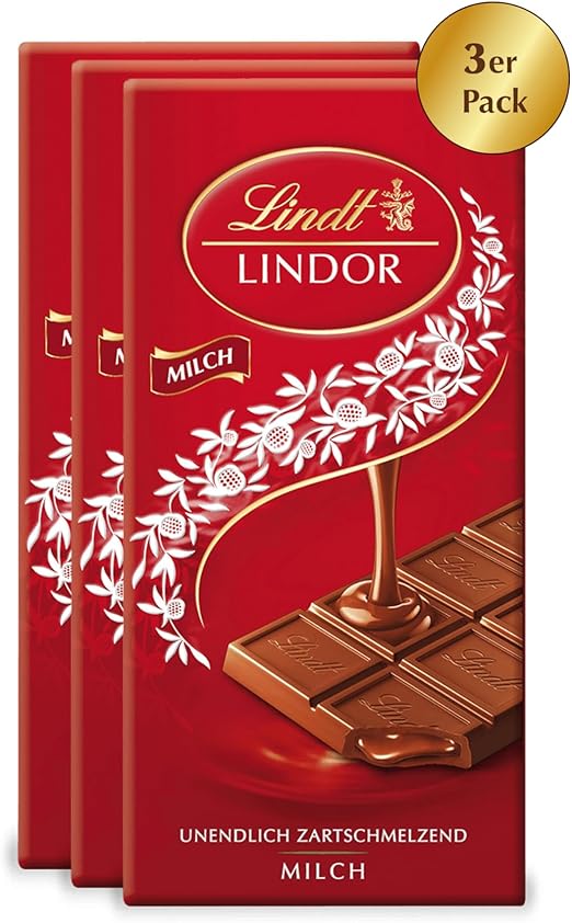 Набор из 3 плиток шоколада Lindt LINDOR, молочный, 3 x 100 г Шоколадный подарок Шоколадная плитка
