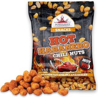 Острый арахис Poppamies с перцем хабанеро — отличный выбор для перекуса — без глютена, без лактозы, веганский — Острый: очень острый — 150 г