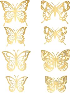 48 бабочек для кексов и букетов, золотые 3D украшения для тортов, 8 стилей, 8 размеров, полые бабочки, наклейки на стену, для класса, свадебное украшение