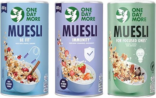 Функциональные мюсли x3, овсяные хлопья, чиа, грецкий орех, арахис, клубника, вишня, клетчатка, белок, для поддержания формы после тренировки, овсяная гранола, полезный перекус, OneDayMore