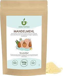 Травяная миндальная мука IDDA 500 г, молотый сырой миндаль, безглютеновая мука, идеально подходит для кето-выпечки.