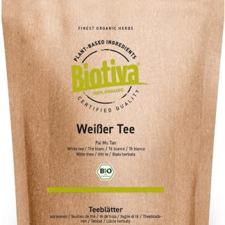 Органический белый чай Biotiva Pai Mu Tan, 100 г - тщательно отобранный, мягкий, ароматный и душистый - сертифицирован Fairbiotea - выращивание чая в соответствии с принципами устойчивого развития.