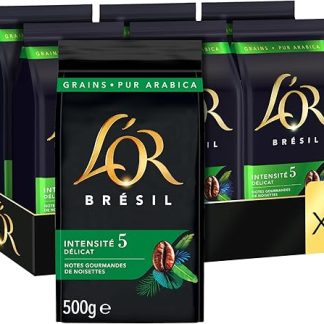 L'OR, 3 кг бразильских кофейных зерен «Жемчужина», 100% арабика, интенсивность 5, 6 x 500 г