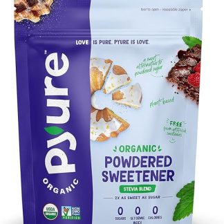 Органическая сахарная пудра Pyure для кондитерских изделий, подсластитель стевия, заменитель сахара в соотношении 2:1, 340 г.