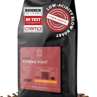 KING'S COFFEE – Экстремальная обжарка, 1 кг, очень крепкие и сливочные кофейные зерна, очень низкая кислотность, обжарка небольшими партиями из Италии зерна для эспрессо для полностью автоматических кофемашин и ситечек