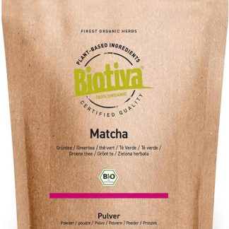 Органический чай матча 100 г - Оригинальный насыщенный матча - Чай латте для смузи - Высококачественный биоматча из Японии - Упаковано и проверено в Германии - Biotiva