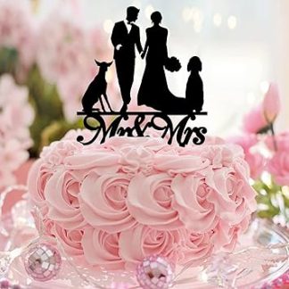 Романтическая фигурка для свадебного торта «Мистер и миссис» в виде силуэтов жениха и невесты с собакой и кошкой. Украшения для торта с индивидуальным именем, указанием предполагаемой даты помолвки, надписью «Невеста». Подарки и аксессуары для помолвки. Акрил, черный цвет.