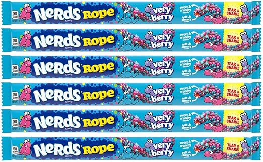 Набор из 6 резинок Wonka NERDS Very Berry Rope от WONKA, 26 г, американский черный.