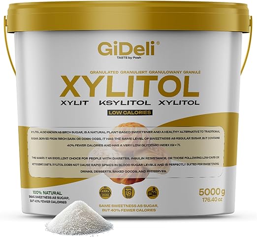 Оригинальный финский сахар GiDeli Xylit, 5 кг, в ведре, березовый сахар, пищевой заменитель, подходит для веганов и полезен для зубов.