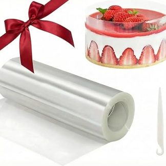 Фольга для украшения края торта, 20 см x 5 м, прозрачная, с ацетатным валиком, многоразовая, для тортов, шоколада, мусса, выпечки и десертов.