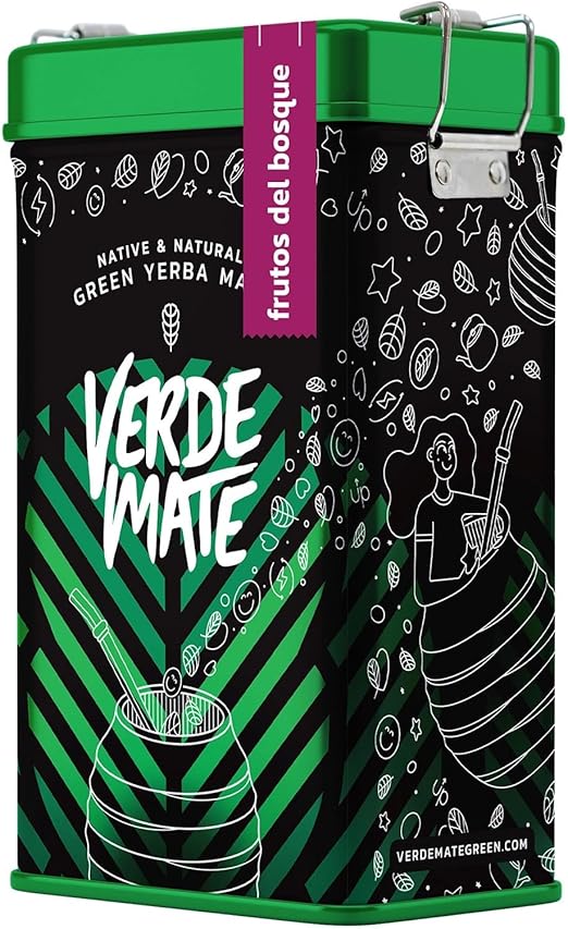 Зеленый мате Verde Mate с лесными ягодами 0,5 кг Йербера Металлическая банка с дозатором Бодрящий мате с лесными ягодами 500 г Мягкий вкус Натуральный кофеин 500 г
