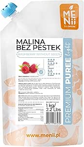 Пюре из малины без косточек, 1 кг – 100% натуральное – Премиум-качество для тортов, десертов, чизкейков, мороженого, смузи и коктейлей – Без консервантов – Профессиональное качество