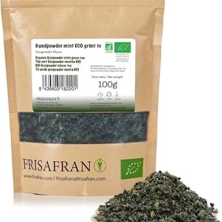 FRISAFRAN Зеленый чай Gunpowder с органической мятой, 100 г Антиоксидант Японский зеленый чай Для пищеварения Здоровый Освежающий напиток Мятный настой Чистый чай Листья