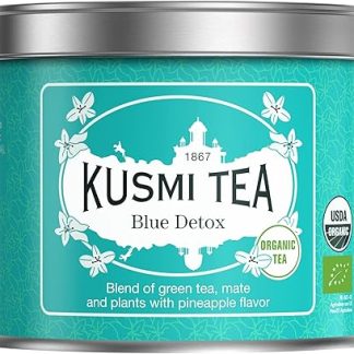 Чай Kusmi - Органический Blue Detox - Смесь зеленого чая, мате и трав с добавлением ананаса - Металлическая баночка для чая, 100 г - Примерно на 40 чашек
