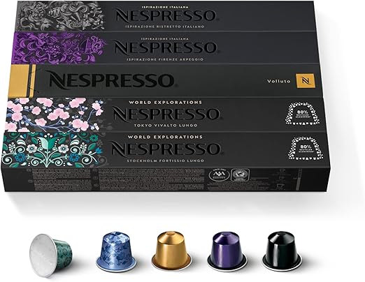 Nespresso Original, набор из 50 капсул кофе для эспрессо и лунго, обжаренных от светлой до темной степени.