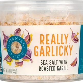 Корнуоллская морская соль с очень острым чесночным вкусом Хлопья морской соли с жареным чесноком Собрано вручную в Корнуолле, Англия 1,9 унции (1 упаковка) в герметичной упаковке