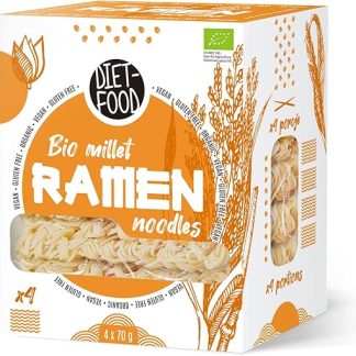 Лапша быстрого приготовления DIET-FOOD Bio Ramen из проса, без глютена, подходит для вегетарианцев и веганов, пригодна для контакта с пищевыми продуктами, не содержит жира, сои, глютена, водорастворимая, диетическая лапша, низкокалорийная, 280 г