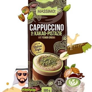 MASSIMO Typ Капучино Дубай в шоколадном стиле, 10 x 500 г растворимого напитка в порошке с растворимым кофе, какао-порошком, какао-фисташками и нежными сливками, содержит кофеин, быстрое приготовление.