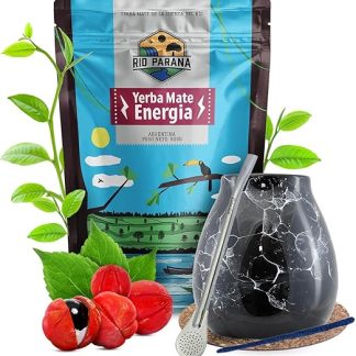 Набор для приготовления мате Rio Parana с аксессуарами | Стимулирующий энергию с гуараной | Тыква/матеро, бомбилья и аксессуары | Аргентинский мате | Чай мате | Натуральный кофеин | 500 г | 0,5 кг