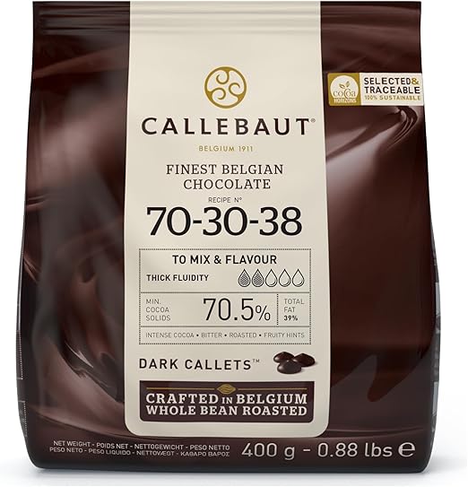 Шоколад CALLEBAUT, рецепт № 70-30-38 – кувертюр, нежный темный шоколад, 70,5% какао, 400 г, 1 упаковка.