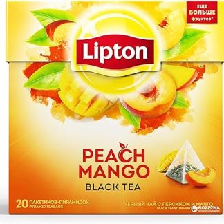 Чайные пакетики Lipton «Персик и манго» – запечатанные коробки по 6 x 20 чайных пакетиков = 120 пирамидальных чайных пакетиков.
