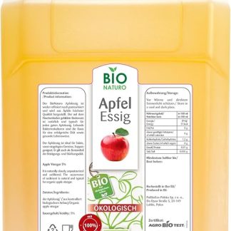 Яблочный уксус Bio Naturo 5 л – натуральный мутный яблочный уксус с уксусной закваской для салатов – высококачественный яблочный уксус для питья и приготовления пищи без добавок.