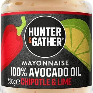 Майонез Hunter & Gather на основе масла авокадо с чипотле и лаймом, 630 г | Без масла из косточек | Изготовлено из чистого масла авокадо и британского стерильного яичного желтка | Не подходит для палео- и кето-диеты, не содержит сахара и глютена |