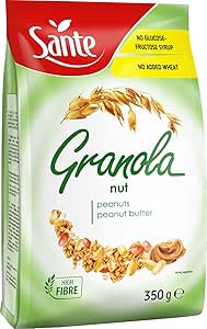 SANTE - Гранола 350 г, хрустящие мюсли, высокое содержание клетчатки, полезный завтрак, цельнозерновые овсяные хлопья, без пальмового масла - с орехами