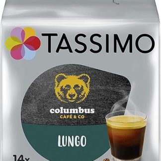 Tassimo, 70 капсул, кофе Lungo Columbus, совместим с кофемашинами TASSIMO, 70 порций кофе Lungo, сбалансированный и сливочный вкус, 5 упаковок по 14 пакетиков.