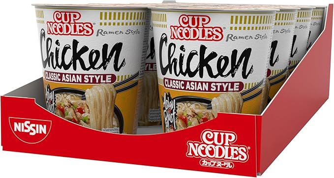 Лапша быстрого приготовления Nissin Cup Noodles – Вкусная курица, 8 штук, суповая лапша быстрого приготовления, куриный и овощной вкус, быстрое приготовление в стаканчике, азиатская кухня (8 x 63 г)