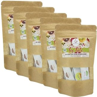 Чайные пакетики TEABALLS - GIGA Pack (5 x 20 г) Пакетики с образцами чая с естественной мутностью 5 x 20 сортов для наслаждения 100-200 чашек чая 100% натуральный растительный чай